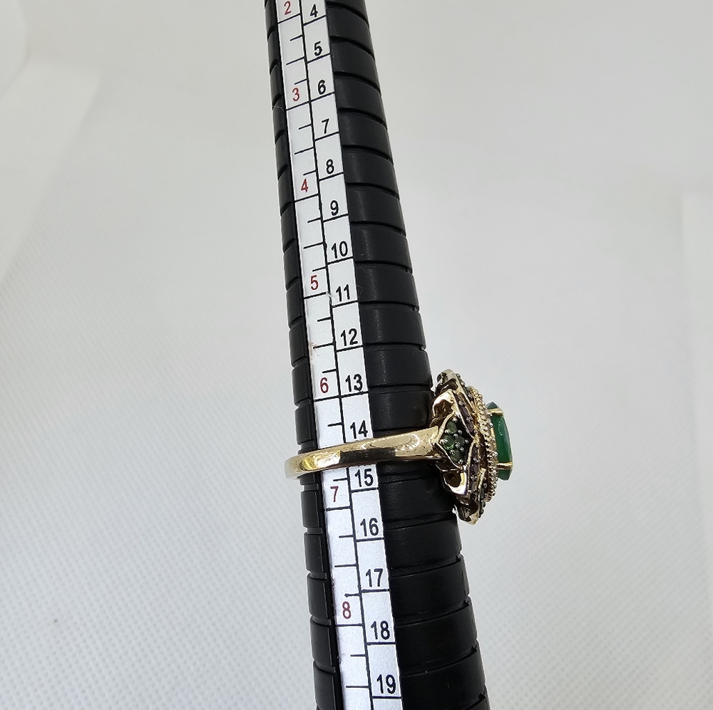 Genuine Green Opal, Chrome Diopside, Garnet, & Diamond Ring 18k/925 Sz 6.75 - Picture 8 of 8